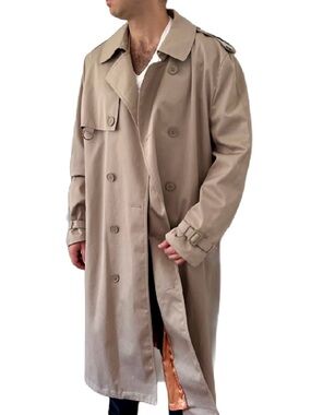 Vintage Nino Cerruti Paris Diffusion Trench Coat 46R Beige Double Breasted